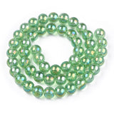 Electroplate Transparent Light Green Glass Beads Strands, AB Color Plated, 8mm 