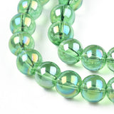 Electroplate Transparent Light Green Glass Beads Strands, AB Color Plated, 8mm 