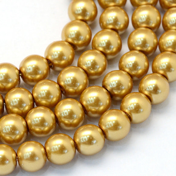 Gold 8mm Glass Pearl Beads 8mm (pack of 25)