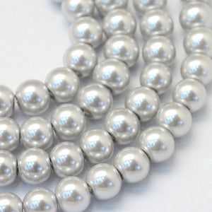 Light Silver 8mm Glass Pearl Beads 8mm (pack of 25)