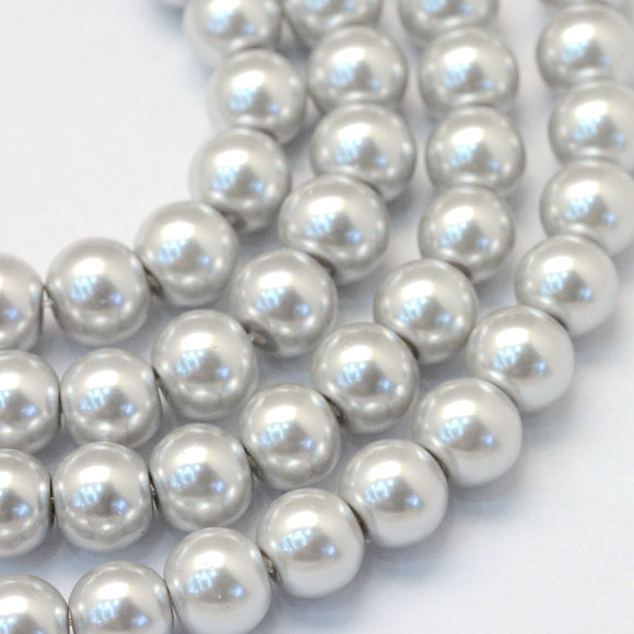 Light Silver 8mm Glass Pearl Beads 8mm (pack of 25)
