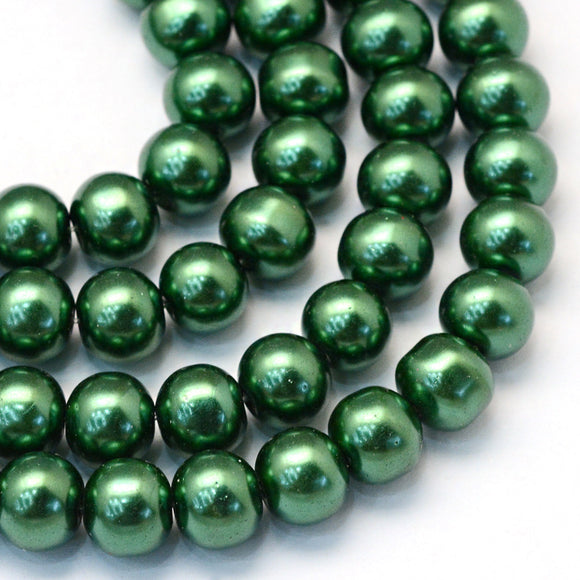 Green 8mm Glass Pearl Beads 8mm (pack of 25)