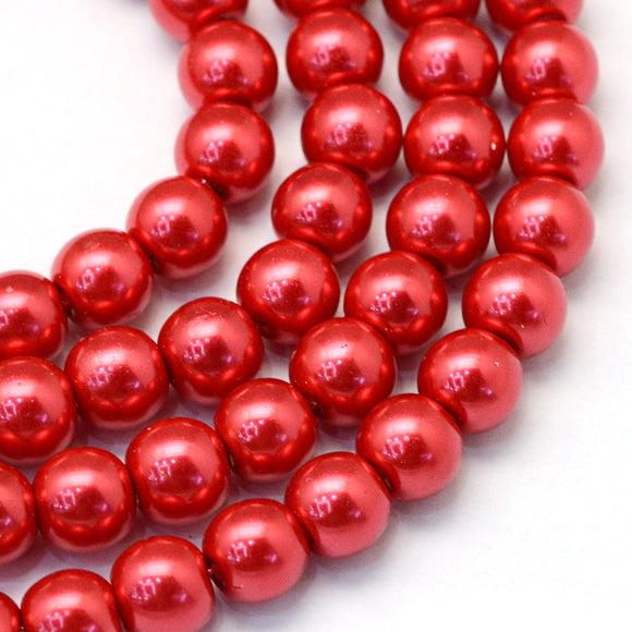 Red 8mm Glass Pearl Beads 8mm (pack of 25)