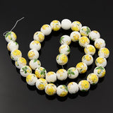 Ceramic Yellow and Purple Floral Beads 10mm