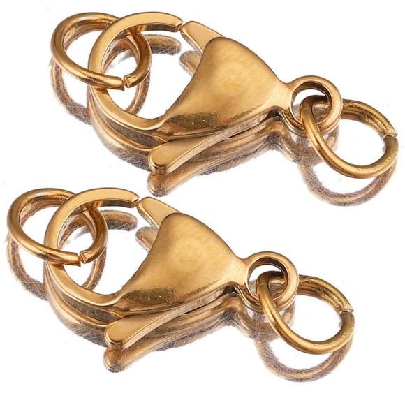 Stainless Steel 18k Gold Plating Lobster Clasps With Jump Rings 14mm x 6mm