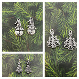 Silver Christmas Tree Charms and  Snowmen Charms