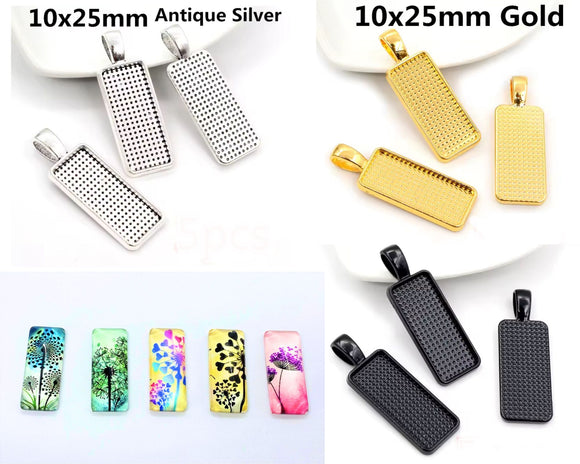 Rectangle 10mm x 25mm Cabochon Settings and Cabochons