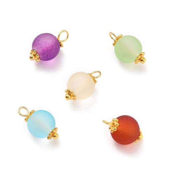 Small Frosted Glass Charms with Gold Plated Loops