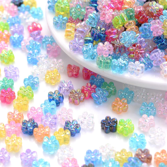 Acrylic Mixed Colour Flower Beads  8mm