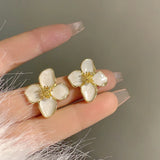 Gold Beige Enamel Flower Stud Earrings – 2.5cm