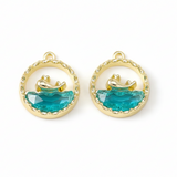 Gold Whale Pendant with Blue Crystal Wave