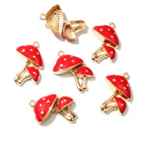 Gold Enamel Mushroom Charms