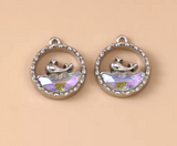 Silver Whale Pendant with Aurora Borealis Crystal Wave