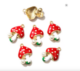 Gold Enamel Mushroom Charms