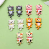 Pair of Cute Cat Resin Pendant Charms | Kawaii Cat Charms | Mixed Colours | Jewellery Making Supplies