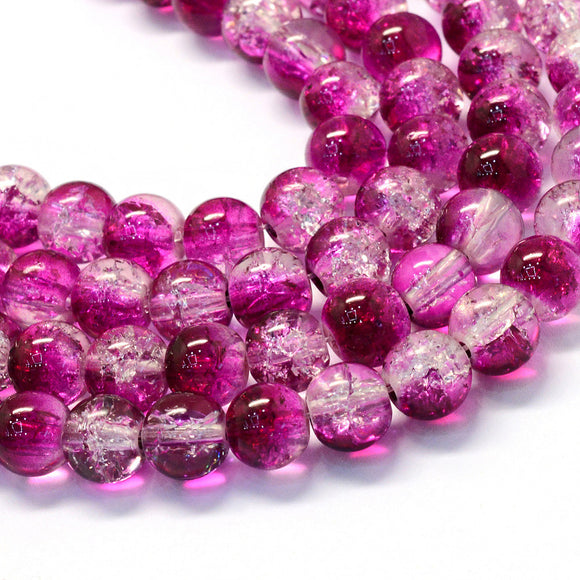 Fuchsia Pink Colour 8mm Crackle Glass Beads