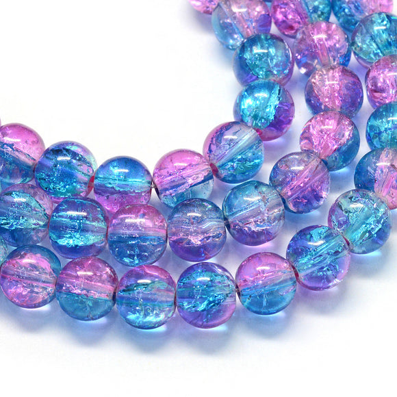 Pink and Blue Colour 8mm Crackle Glass Beads