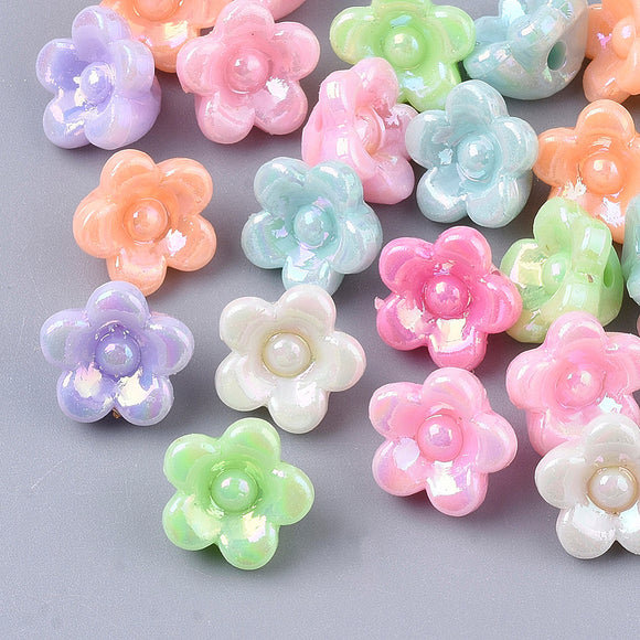 Opaque Acrylic Flower Beads, AB Coated - Pack of 20
