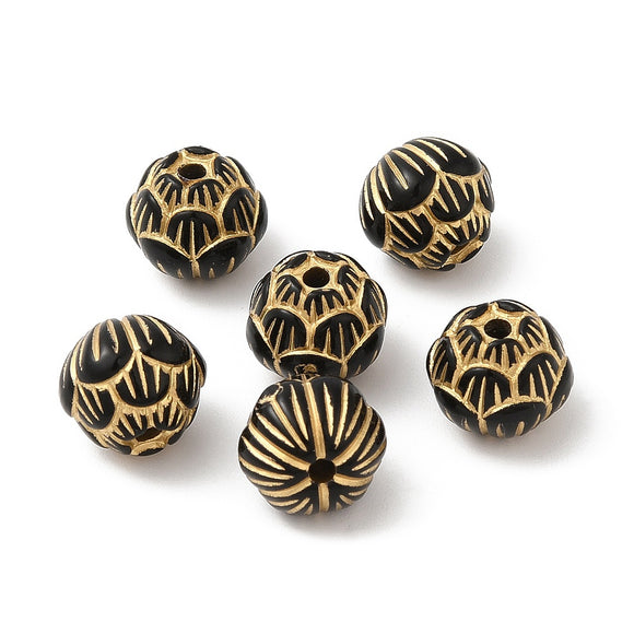 Black and Gold Acrylic Beads - Pack of 10