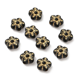 Black and Gold Acrylic Flower Beads - Pack of 20