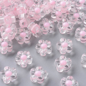 Acrylic Pink Flower Chunky Beads - Pack of 10