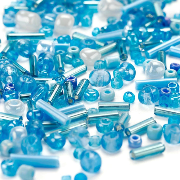 Mixed 2-4mm Blue Glass Seed Bead Packs