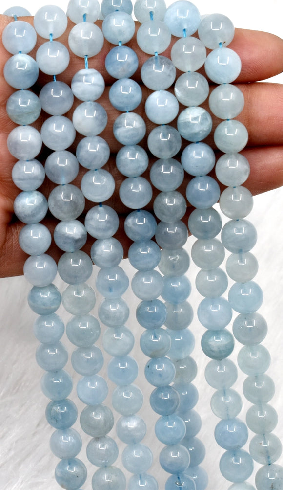 Aquamarine 8mm Gemstone Beads | Ethically Sourced