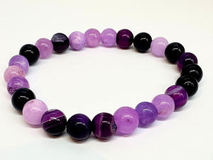 Genuine Amethyst 8mm Beaded Elastic Bracelet - FREE UK POSTAGE