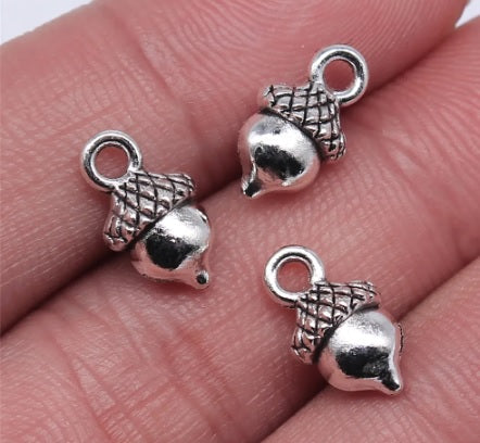 Silver Acorn Charms 13mm x 7mm