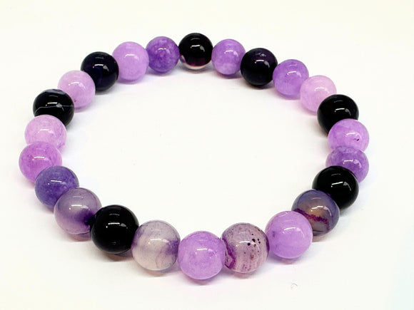 Genuine Amethyst 8mm Beaded Elastic Bracelet - FREE UK POSTAGE