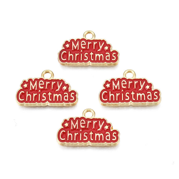 Gold Merry Christmas Enamel Charms