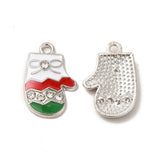 Silver Rhinestone Enamel Christmas Mitten Charm