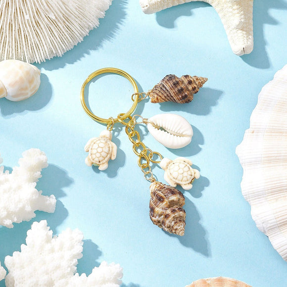 Handmade Shell and Turtle Keyring - Free Postage to UK
