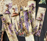 Set of decorative bookmarks with fairies, flowers, and mushrooms on a white background