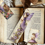 Set of decorative bookmarks with fairies, flowers, and mushrooms on a white background