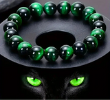 Green Tiger’s Eye Beaded Bracelet with Velvet Pouch