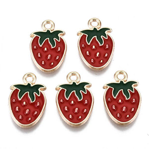 Gold Plated Enamel Strawberry Charms