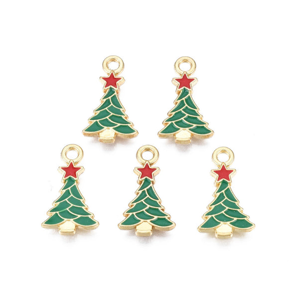 Gold Enamel Christmas Tree Charm