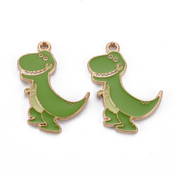 Gold and Green Enamel Dinosaur Charms