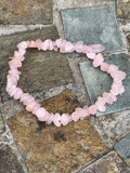 Genuine Rose Quartz Gemstone Chip Stretchy Bracelet - FREE POSTAGE