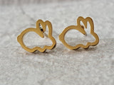 Stainless Steel Gold Finish Rabbit Stud Earrings - FREE POSTAGE