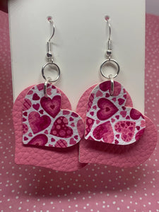 Vegan Pink Heart Dangle Earrings - FREE POSTAGE
