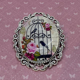 Handcrafted Vintage Oval Brooch – Floral or Birdcage Design