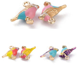 Colourful Vintage Solid Gold Enamel Bird Charms