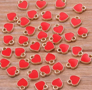 Gold Plated Red Enamel Heart Charms 8mm