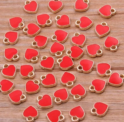 Gold Plated Red Enamel Heart Charms 8mm