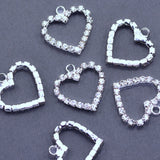 Silver Rhinestone Diamante Heart Charms 20mm – Sparkly Jewellery Making Pendants for Bracelets, Earrings & Crafts