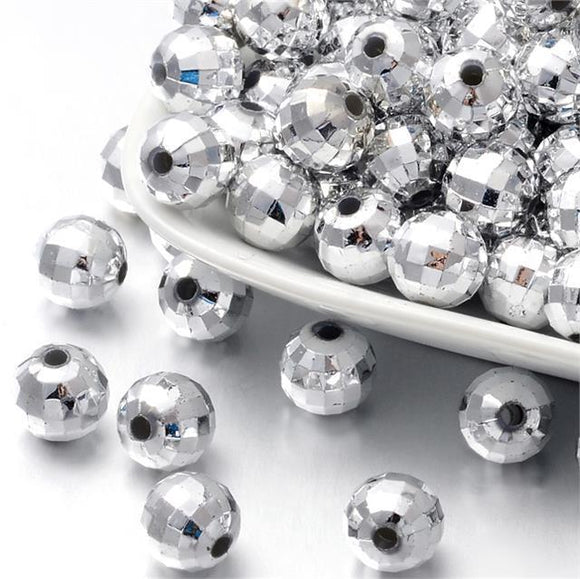 Silver Acrylic Disco Ball Faceted Beads 8mm