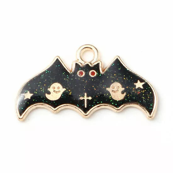 Quality Black and Gold Enamel Bat Charms