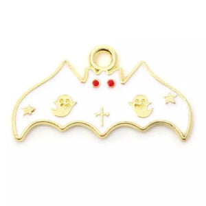 Quality White and Gold Enamel Bat Charms